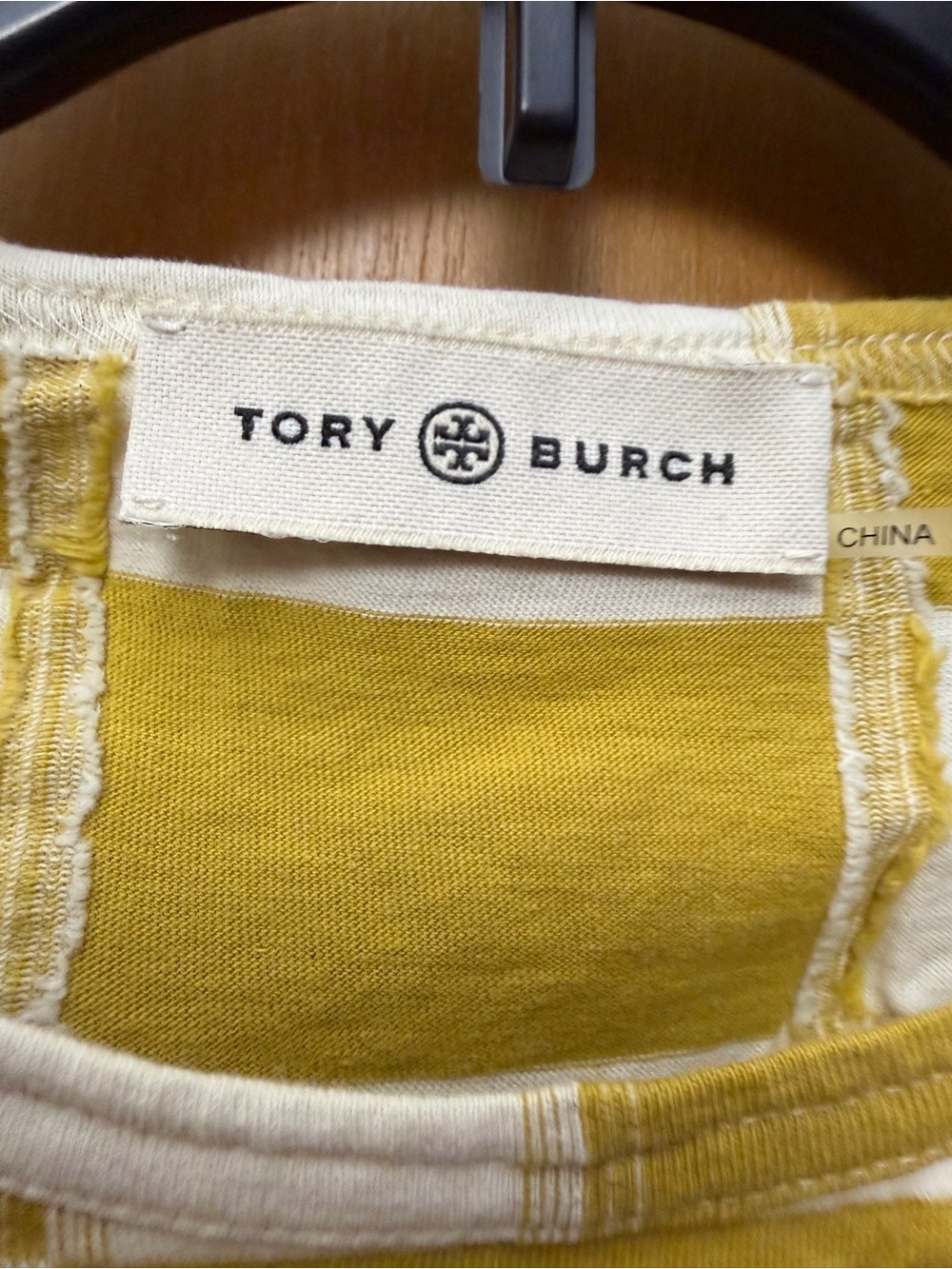 Tory Burch Yellow and White Checker Short Sleeve Tee - Picture 2 of 3